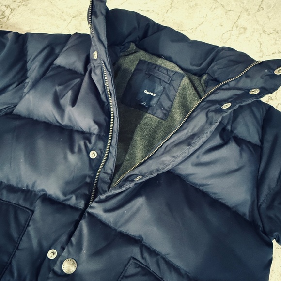 Gap Kids Down Puffer Cold Weather Navy Coat Insulated Fleece Hood Warm Kid S 6-7 - Picture 4 of 15